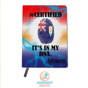 Antonnett Caribbean Heritage Personalized Leather Journal – High-Quality PU Leather, Double-Sided Flag Design, 95 Sheets (190 Pages), Multi-Language Display Card (English/French/Spanish), Custom Name Option with 12 Font Styles