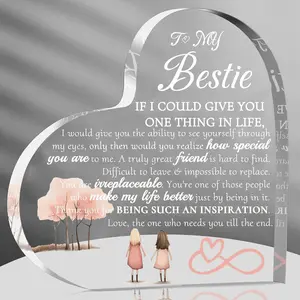 Valentines Day Decorations for Friend Bestie Gifts for Women Heart Acrylic Plaque Friend Birthday Gifts for Women Heart Shaped Desk Sign Decor Acrylic Desktop Decoration Decorative Plaque Home Decor Products