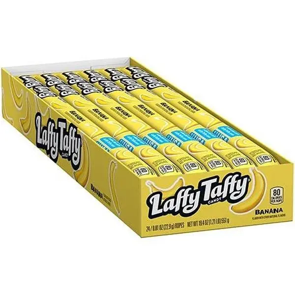Laffy Taffy Rope Candy, Banana Flavor, Soft & Chewy Taffy, Case of 24 Individually Wrapped Ropes