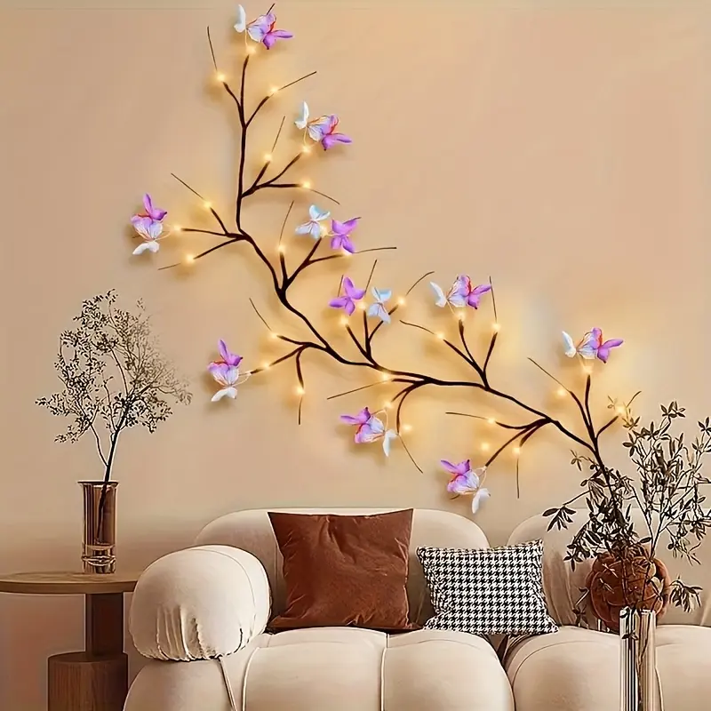 Butterfly Branch LED Light, USB Powered, 8 Lighting Modes, Artificial Rattan Lamp with Butterfly, Wall Decor for Bedroom, Wedding, Party