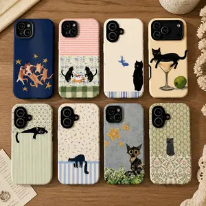 Vintage Cottage Aesthetic Protective Smartphone Case, Starry Night Garden & Kitchen Cat Designs, Compatible with iPhone 17/16/15/14/13/12/11 Pro Max/X/XS, Cat Lovers Gift, Mobile Phone Cover & Accessories