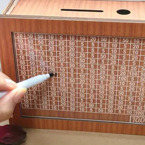 Cash Vault Wooden Savings Box, Wooden Cash Saver Money Box With Money Target And Numbers, Wooden Coin Bank Money Box With Counter For Savings Goal $10000 Halloween, Christmas Gift