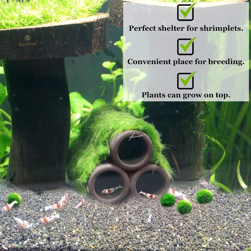 1 Piece 3-Hole Fish and Shrimp Shelter Tube, Clay Tube Aquarium Shrimp Cave Feeder Fish and Shrimp Feeder Tube Aquarium Fish Tank Tube Shelter Tube Fish Tank Shelter Decoration Hideaway Tube