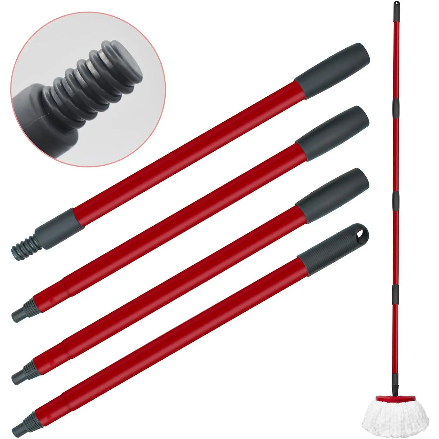 Mop Handle Replacement for Ocedar 4 Section Spin Mop Handle Compatible with Ocedar Spin Mop Refills and Brooms, 30" to 58" Mop Stick for Cedar Floor Cleaning,  Threaded Joint