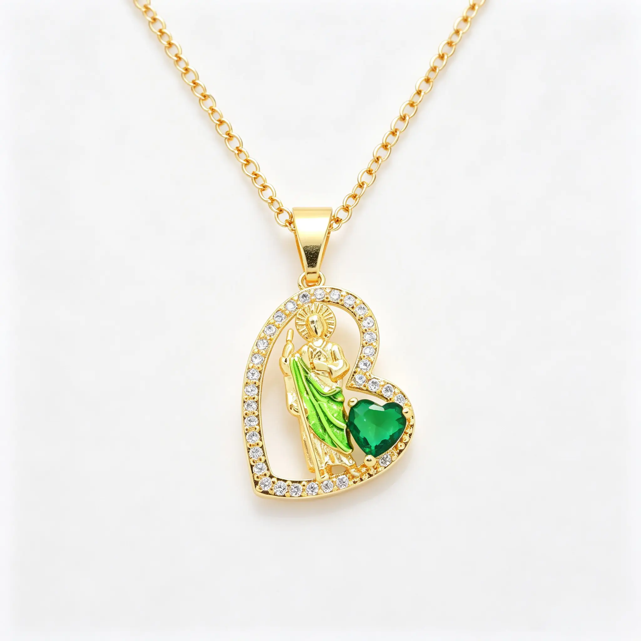 14K Gold Plated San Judas Heart Pendant Necklace, Catholic Religious Jewelry with Cubic Zirconia – Meaningful Faith Gift for Women Men, Ideal for Daily Wear, Prayer, Baptism, Confirmation, Mother's Day & Christmas