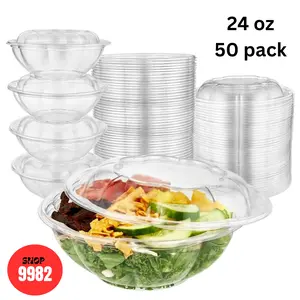 Unicup 50 Pack 24oz Clear Plastic Salad Bowls with Lids Disposable (50 Pack) Medium Takeout Container with Snap on Lid