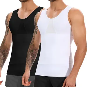 1/2/3/4 Pack Menswear Sleeveless Compression Shirt Tank Top Abdominal Control Shaping Vest High Elastic Cool Fabric Fitness Breathable Clothes Round Neck X Type 4-Way Stretch Shapewear Smooth Athletic  Stylish Gamis Mesh  Black Day Nylon