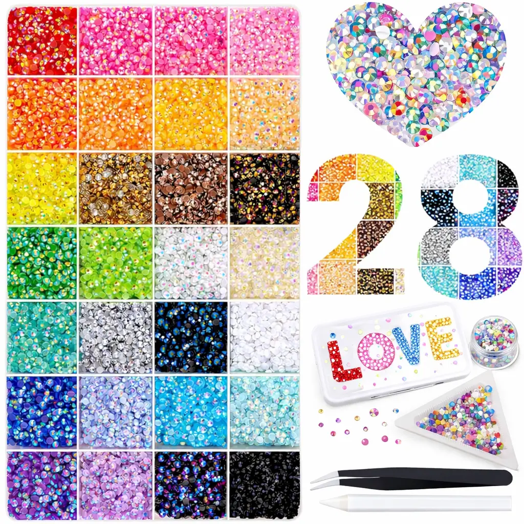 35000PCS 28 Colors Rhinestones Synthetic  Beads DIY Bedazzling With Kit Mixed Resin Synthetic Beads  & Tweezers,Pick up Pen and Gifted Tools for DIY  Resin Flatback beads with Kit Tools for Art Bedazzling Crafting Book Shoes Nail Art