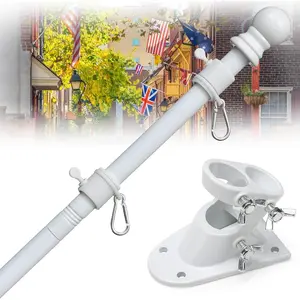 House Flag Pole Kit - 5-7 Ft Adjustable  Free Flag Poles for 3x5 4x6 Flags Outdoor with Bracket - Heavy Duty Stainless Steel Flagpoles Residential Commercial for Outside Porch Boat