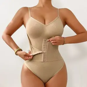 Seamless V-Neck Bodysuit Shapewear with Adjustable Hook-Eye Closure for Women's Compression Wear - Smooth Fit & Versatile Use