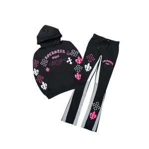 Tieran Black/Fuchsia Hoodie/Stacked Flare Track Set