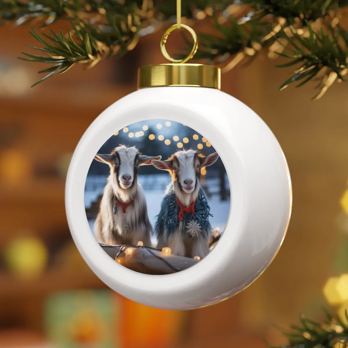 Christmas Goats Ornament: Handcrafted Ceramic Vintage - Perfect Farmhouse Decor & Unique Christmas Gifts! Country Chic, Farm Themed, Holiday Decoration Aluminium Fairy Glossy Set Shiny Tree