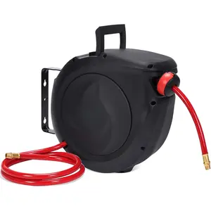 Air Hose Reel Retractable 50ft - Air Compressor Hose Reel 3/8in Hybrid Polymer Hose |   5IN Lead in with Brass Fittings |   Ceiling/Wall 180 °   Swivel Mount Heavy Duty for Garage Workshop |   Max 300 PSI, Red
