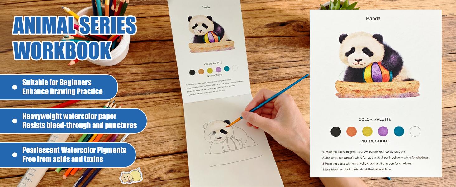 Watercolor Workbook for Kids - 13 Pages 300GSM Paper, Paint Set with Brush & Storage Bag, Beginner-Friendly Coloring Book for Creative Art