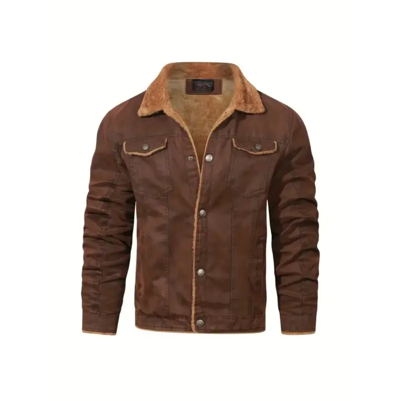 Warm fleece bomber jacket, men's casual roll-lapel button-down jacket jacket for autumn and winter