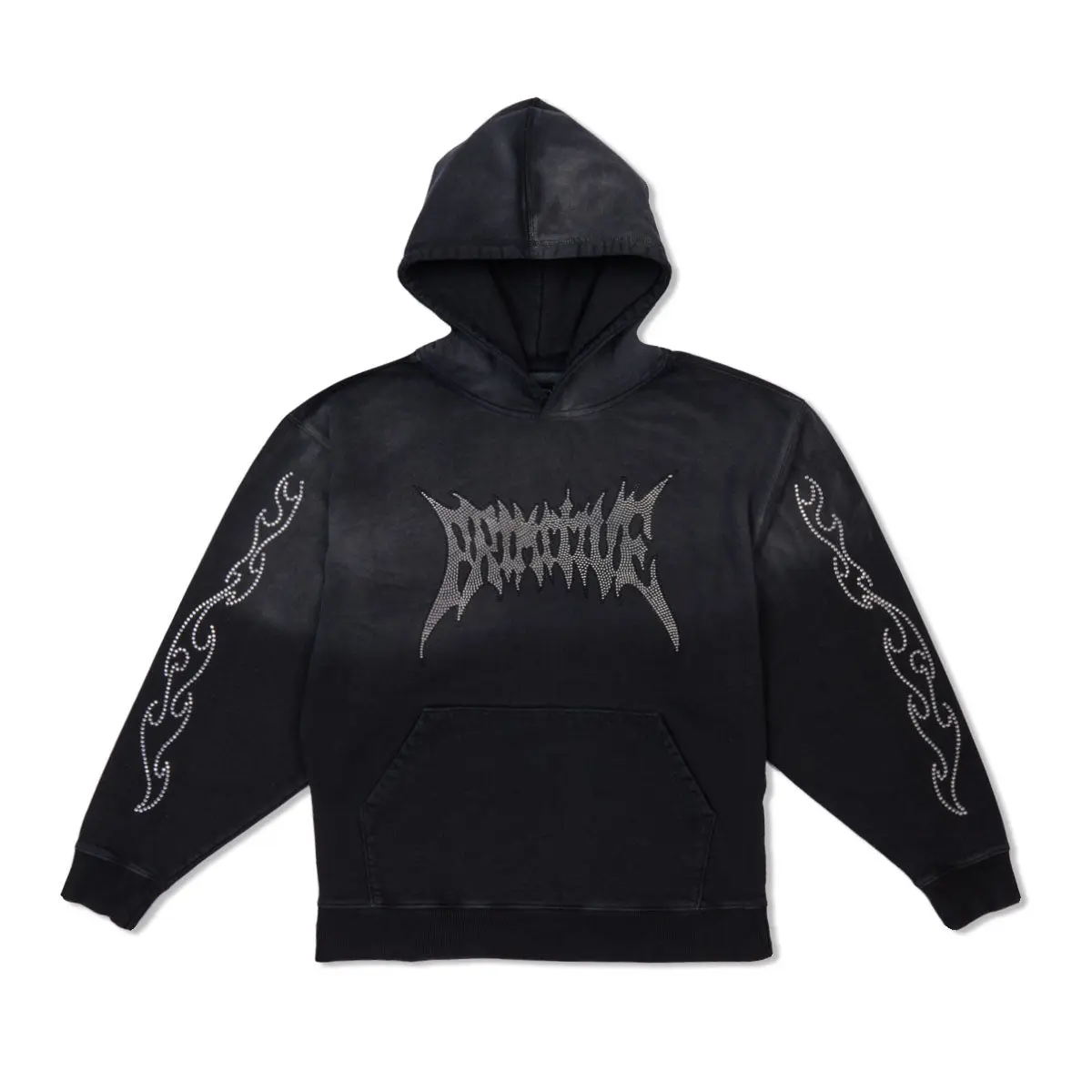 PRIMITIVE APPAREL Men's Risk Boxy Fit Hoodie, Heavyweight Cotton Fleece Sweatshirt with Rhinestone Embellishment & Potassium Wash, Tops, Menswear