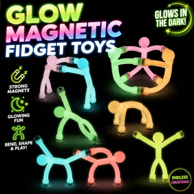 FOFUN Glowing Magnetic Fingertip Magnetic Building Blocks - 10-Pack Vibrant Colors, BPA-Free Soft Rubber Eco-Friendly Sensory Fridge Toys, for Kids, Relieving Stress Creativity, Birthday Party Favors
