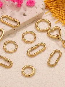 Stainless Steel Geometric Heart Ring Oval Hook Connector Necklace, DIY Jewelry Making Materials Accessories, Stainless Steel Clasp, 2 Pieces