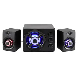 3-Channel Split Desktop Computer Speakers, 3-Knob Treble Bass Volume Control Wired Audio System, Subwoofer & Dual Satellite Speakers with RGB Breathing Lights & 3.5mm Jack (Direct USB Powered)