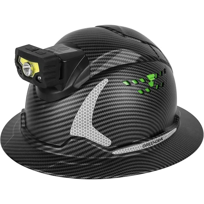 Full Brim Hard Hat, Ventilated HDPE Safety Helmet with 6-Point Adjustable Suspension, Headlight Bracket, and Chinstrap for Men & Women