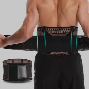 Copper Infused Breathable Lumbar Support Belt Adjustable Back Brace for Men Women Gym Weightlifting Squat Deadlift Workout Training Fitness