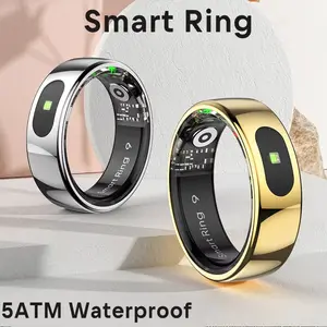 Brawring R08 Smart Ring Health Tracker, Wearable 5ATM Waterproof Fitness Ring with Gesture Control for Photo, Music, Calls & Games, Smart Ring for Men Women (Silver/Gold/Black)