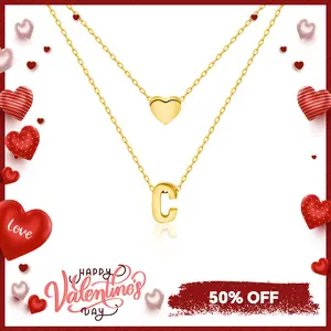 Delzzad Titanium Steel Heart Letter Double Layer Pendant Necklace Golden Finish Elegant Layered Chains Adjustable Fit Perfect for Birthday Anniversary Gifts Tarnish Proof Jewelry Handmade Fashion Accessory