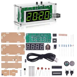 4-Digit Digital Clock Kit with Acrylic Shell, Electronics Alarm Clock Soldering Practice Kit with Adjustable Brightness, Soldering Project for School Learning and Home Office Use