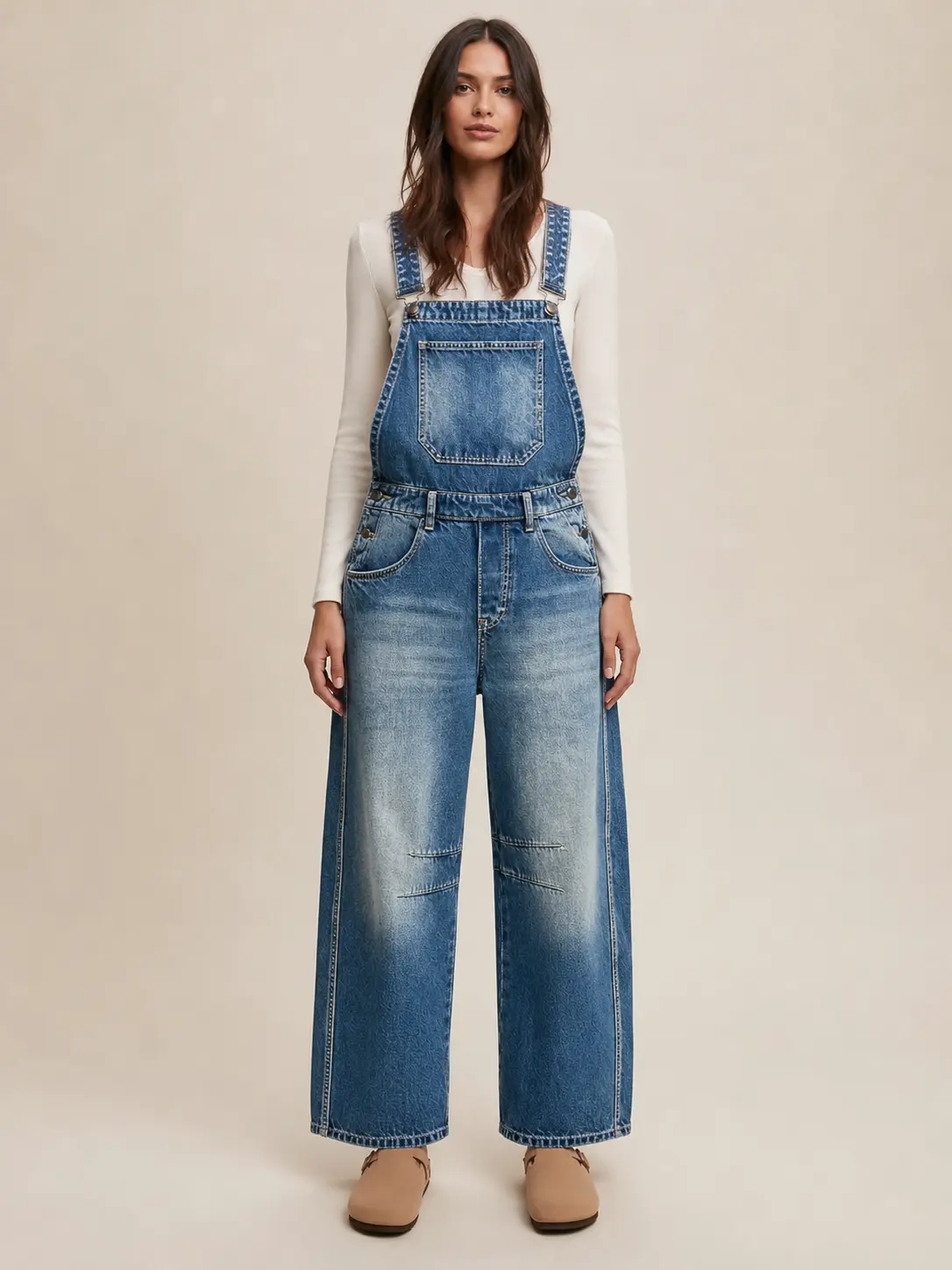 Women's Denim Bib Overalls, Casual Full-Length Dungaree Pants for Everyday Layered Outfits, Overalls for Women