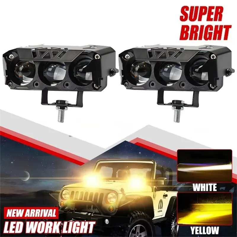 LED Spotlight Dual-Color Hi/Low Beam Fog Lamps, Mini Lens Headlight Driving Light for Cars, Trucks, SUVs and UTVs, Motorcycle LED Lights (12-36V), Led Front Lights Father's Day Gifts for Men