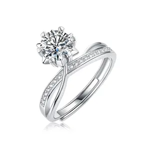 Moissanite inlaid diamond ring, women's starlight snowflake open design, light luxury versatile wedding and engagement ring