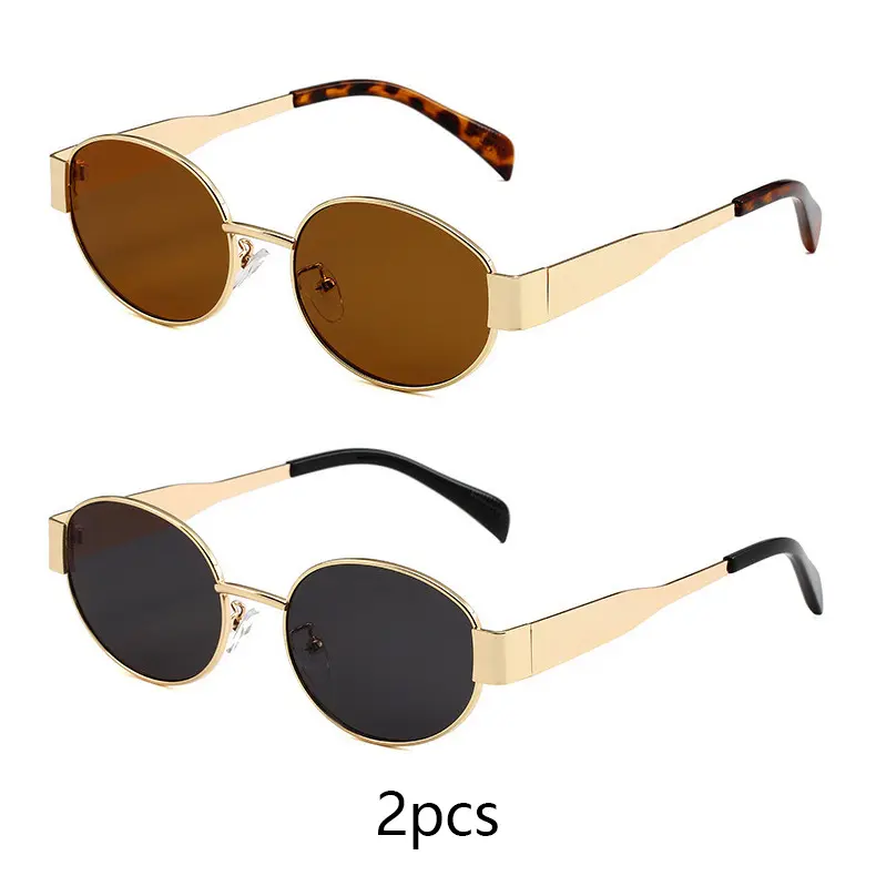 2-Pack Women's Sunglasses, Classic Oval Metal Frame with Tinted Lenses, Versatile Accessory for Daily Wear & Beach Outfits, Convenience, Fashionable, Weekend Getaways, Accessories For Women, Backup Pairs, Oval Shape, Eyewear Fashion