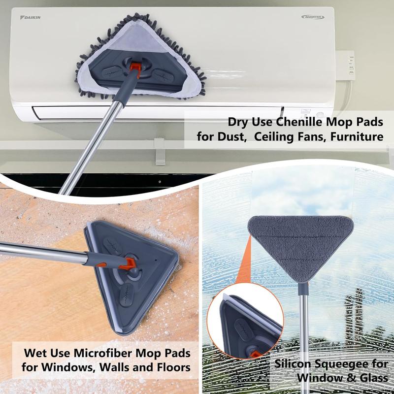 Wall Cleaning Mop with 81 Inch Long Handle Wall Washer Cleaner Tool for Walls Ceiling Fans Dust Baseboards Floors Ceiling Duster with 6 Replacement Pads roll  mops