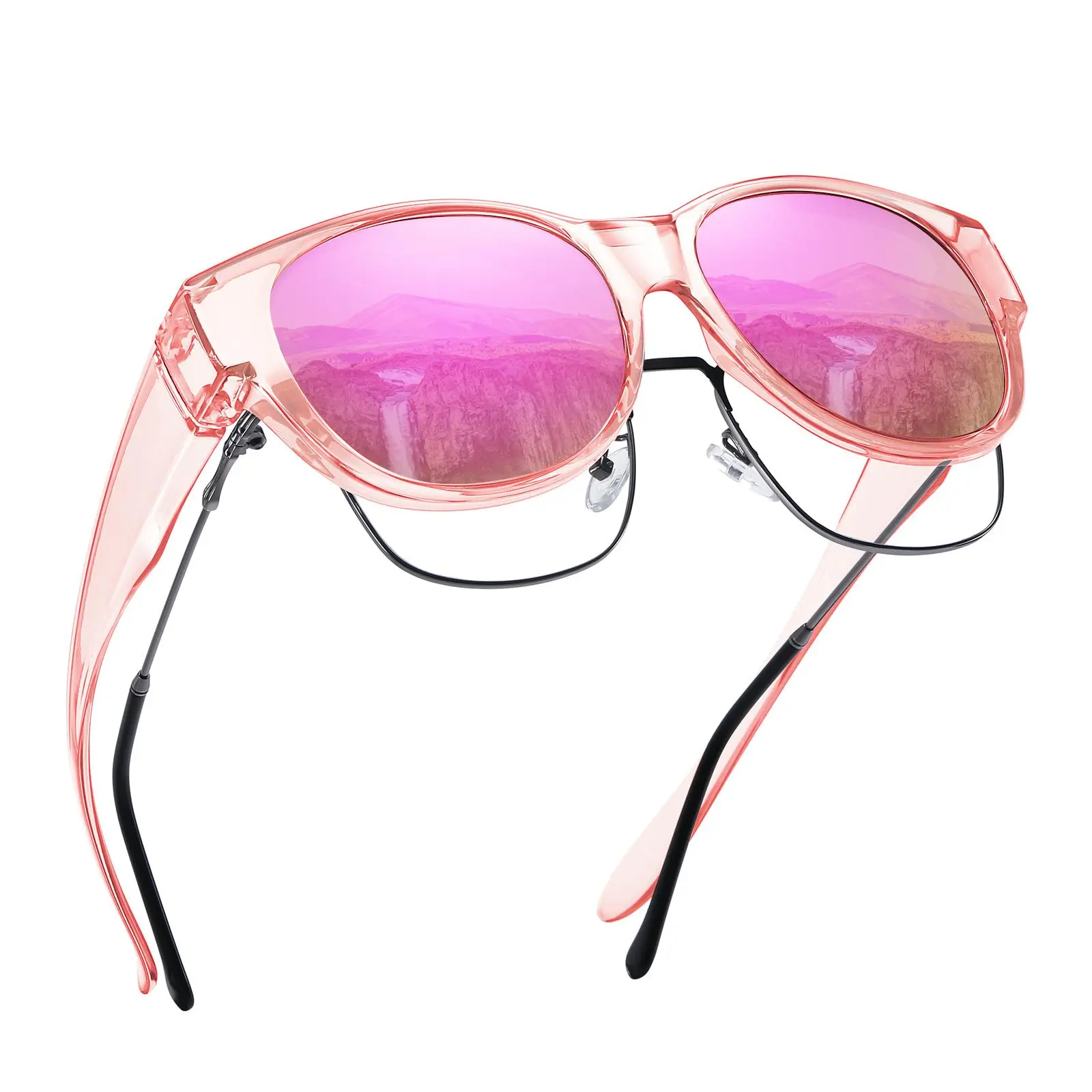 Fit Over Glasses Polarized Sunglasses for Female & Male, Stylish Cat Eye Design, 100% UV Protection Lens