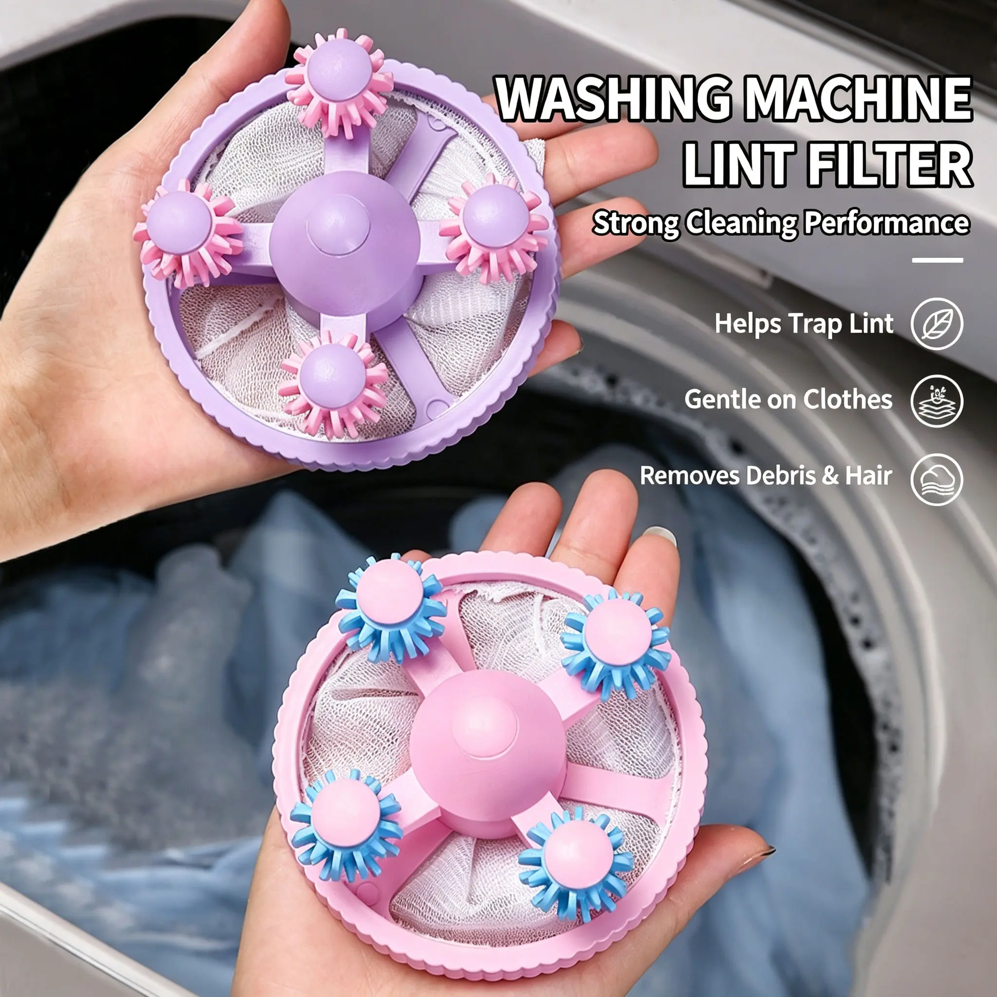 3 Pcs Reusable Washable Floating Washing Machine Lint Filter Catchers, Ultra-Tiny Mesh Cone Household Accessories, Flavorless Anti-Clog Tool with Bag - Helps Trap Lint, Enables Powerful Hair and Debris Removal for Top Load Laundry Cleaning, Fine Mesh, Rem