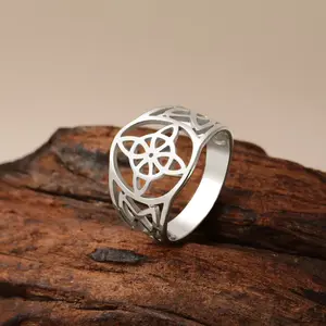 【PANG Jewelry】Stainless Steel Witch Knot Ring for Men and Women Celtic Knot Ring Hollowed out Personalized Trendy and Versatile Ring