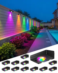FabStyl RGB Solar Wall Fence Lights Synchronously ChangeColor Solar Step Lights Bright Waterproof Outdoor Patio Decor for Wall Rail Porch Backyard Garden Holiday FallFreshness