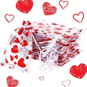 Heart Organza Drawstring Bags, Valentine's Day Surprise Gift Net Bag, New Year Candy Bag, Wedding Favor Bags, Jewelry Storage, Party Gift Packs