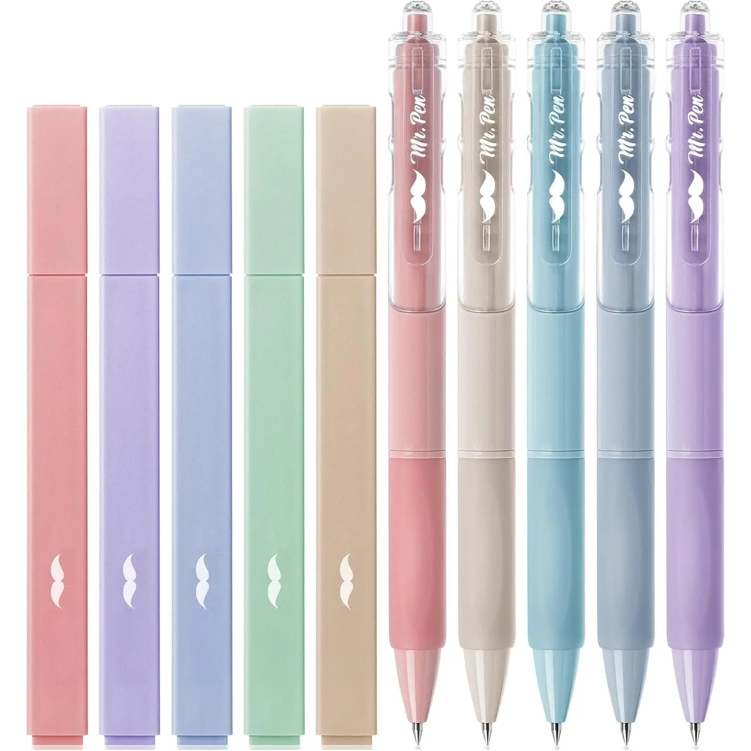 - Aesthetic Highlighters and Gel s, 10 Pack, Pastel Colors No Bleed  Highlighters, Black Ink Gel s