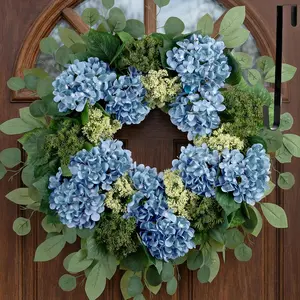 BLOSMON Hydrangea Wreaths for Front Door: 26 Inch Summer Spring Wreath Decorations for Home Outdoor Indoor - Dusty Blue Flower Wreath with Hanger for Outside All Season Wall Window Decor