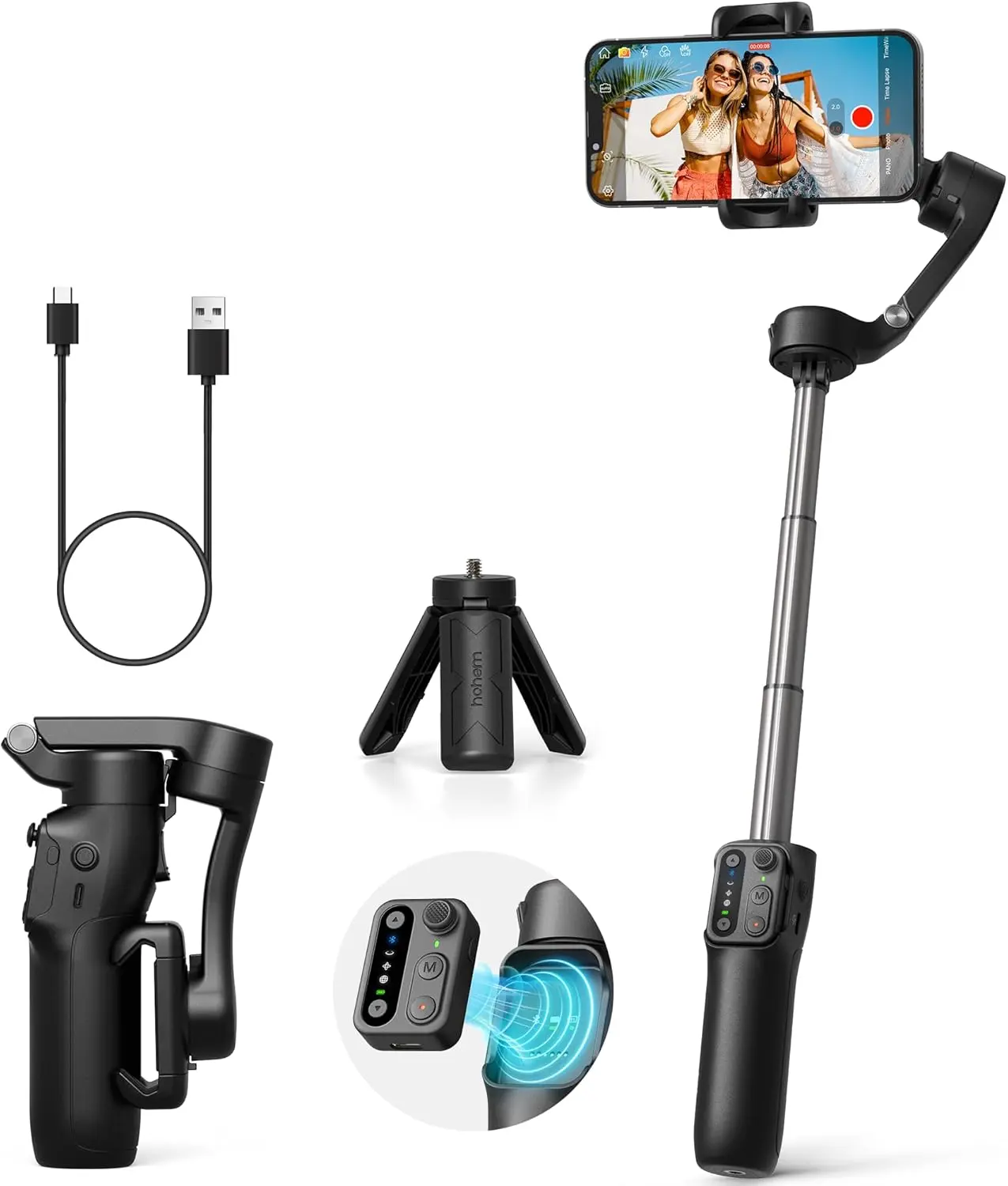 X3 SE Plus Gimbal Stabilizer for iPhone, 3-Axis Phone Gimbal with Detachable Remote Control, Extendable Rod, 11-Hour Battery, Portable Foldable Stabilizer for Video Recording