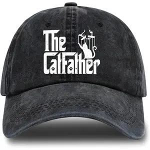Cat Dad Adjustable Washed Cotton Baseball Cap, Funny Retro Trucker Hat Gift for Men, Grandpa Dad Cat Lover