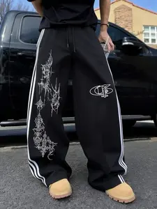 Men's Summer Gothic Style Print Loose Fit Pants, Ice Silk Texture, Comfortable Fashion, Casual Daily Wear, Versatile Design, Durable