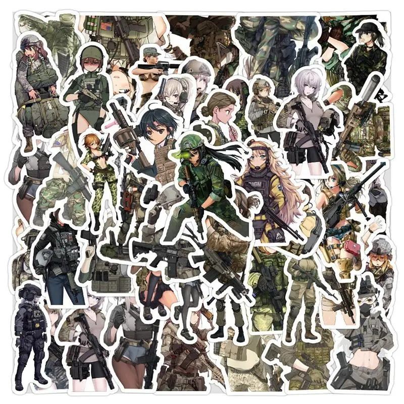 Military Girl Pattern Sticker, 50pcs/set Waterproof Self Adhesive Decor Paper, Decor Sticker for Gift Greeting Card Water Bottle Laptop Phone Cellphone