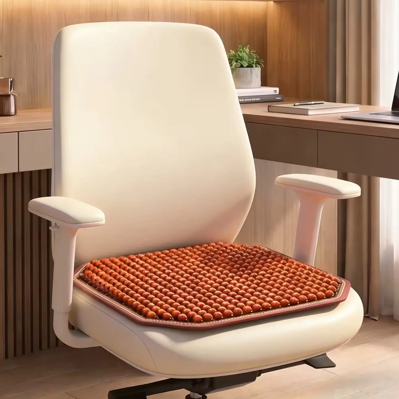 Summer Car Seat Cushion, Car Seat Cooling Pad, Cool Wooden Bead Backrest, Breathable Ice Silk, Universal Fit for Truck and All Seasons