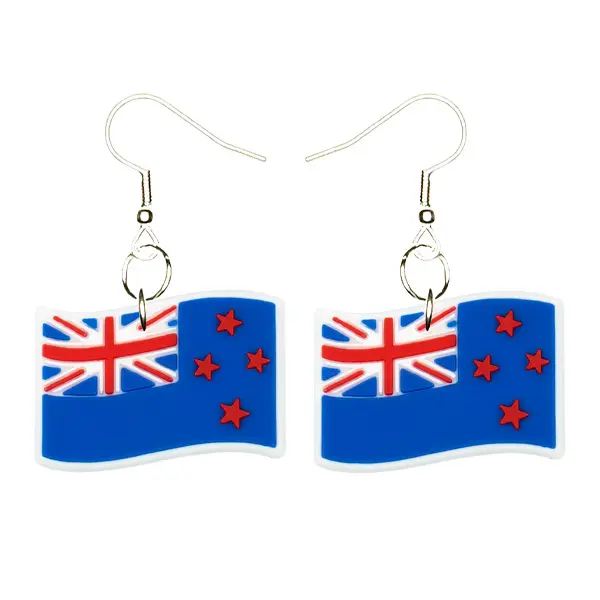 New Zealand Flag Earrings Hypoallergenic Silver Plated Fishhooks Yazzle Dazzle Original Artwork Rugby Pacific Art Tradition Aboriginal Tribal Maori