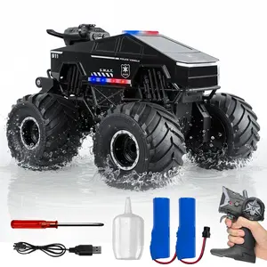 Amphibious Remote Control Car, 1:18 RC Monster Truck Police Style with Smoke Spray, 360° Spins, 2.4GHz Waterproof 4WD All-Terrain Off-Road Pickup, Kids Christmas Birthday Gifts for Boys Girls Ages 6+