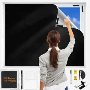 Blackout Curtains 118"x57" Portable No Drill Window Shades for Bedroom, , RV, Dorm Room, Travel, Temporary Blackout Blinds with Stickers & Tabs, DIY Window Cover (Black)