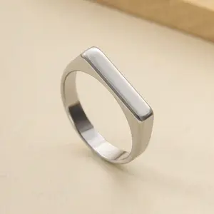 Minimalist Rectangular Stainless Steel Ring for Women Polished Geometric Everyday Jewelry