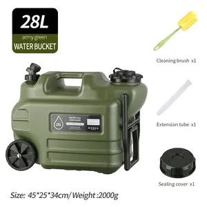 Outdoor Camping Picnic，28L Water Bucket With Wheels And Pull Rods, Portable Large Capacity PE Square Water Container For Outdoor Camping Hiking Picnic